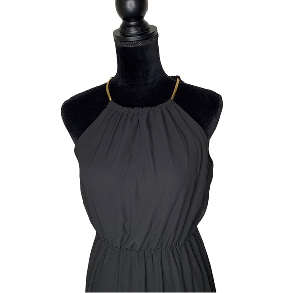 Black Maxi Dress | Halter Neck | Gold Cord | Large - Picture 2 of 8